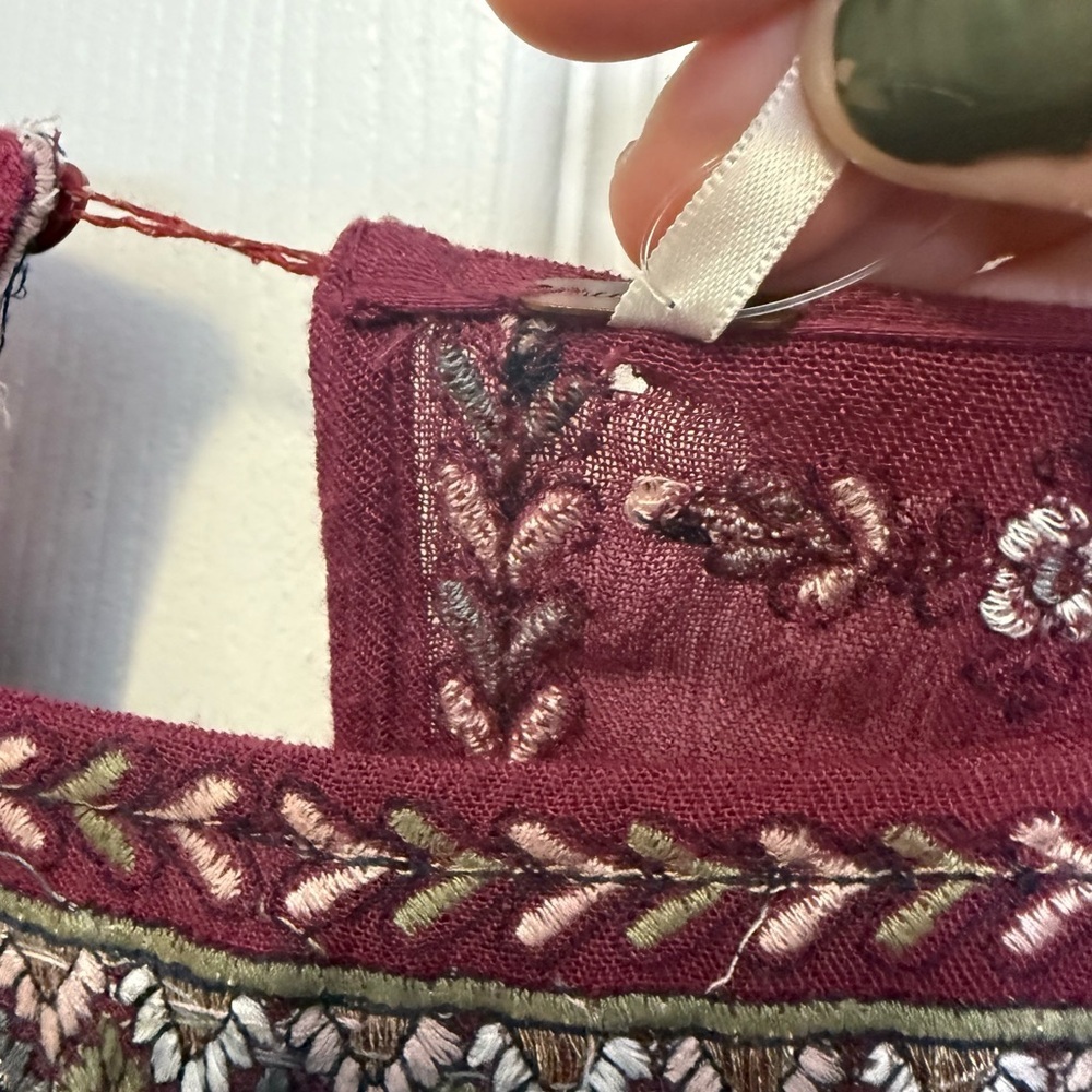 Free People Burgundy Embroidered Boho Dress Size Large - Picture 5 of 12